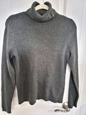 Vintage Late 90s Lauren Ralph Lauren Charcoal Ribbed Cotton Turtleneck Sweater L